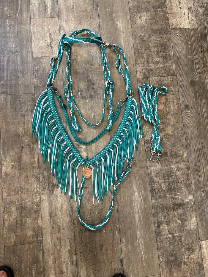 Fringe horse tack set,  (fringe breast collar, wither strap, reins, and bridle)