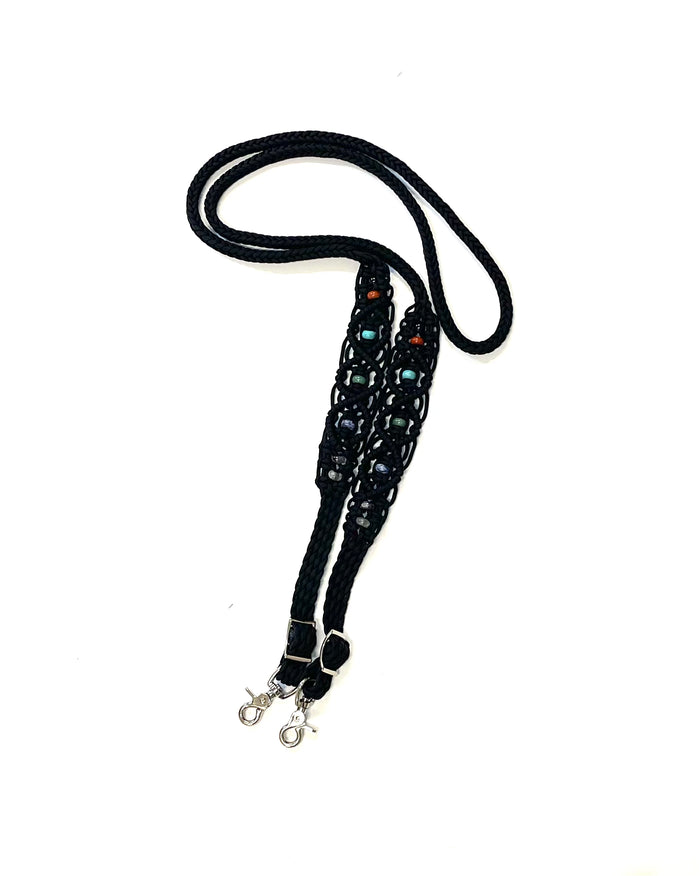 7 chakra reins….8' Fancy  braided beaded black loop reins with crystals for the 7 Chakras.