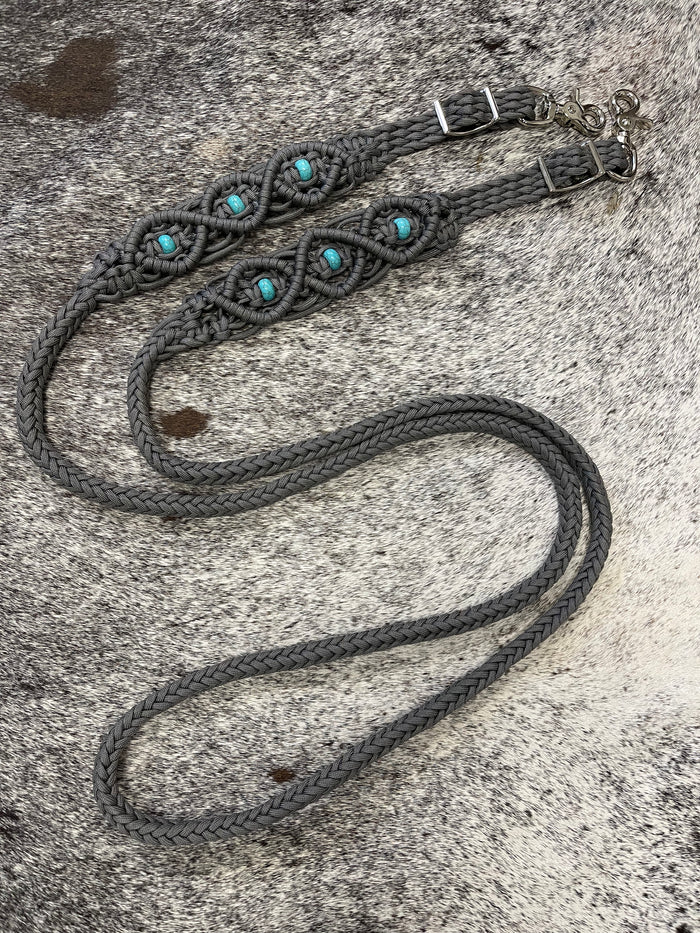 8' Fancy  braided loop reins charcoal grey - Tiffanys Braided Tack LLC