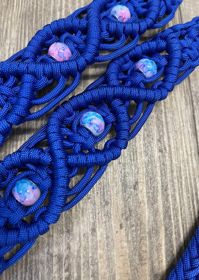 8' Fancy  braided loop reins with  european painted glass beads - Tiffanys Braided Tack LLC