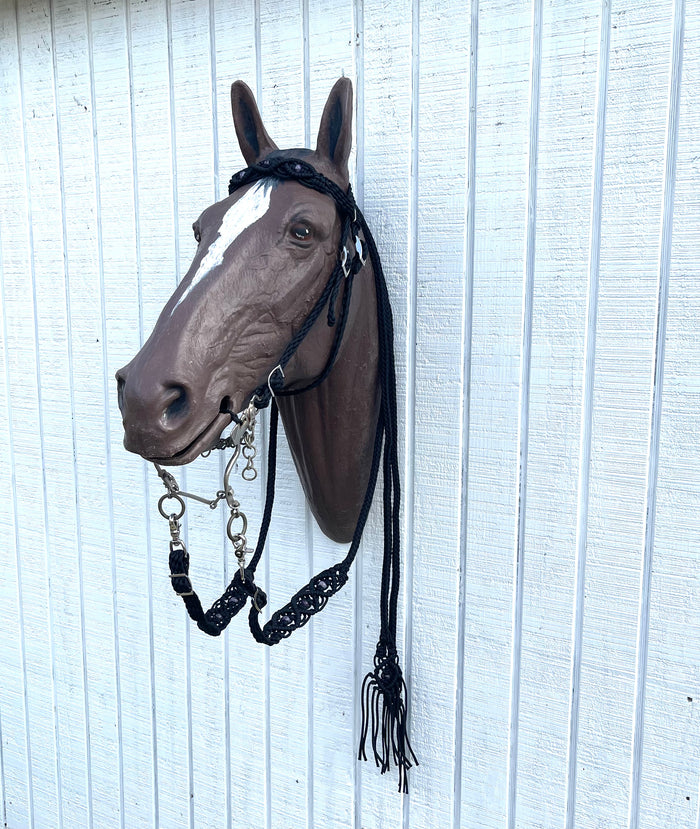Black Beaded amethyst Browband Headstall with a fancy braided browband with matching reins....all sizes. - Tiffanys Braided Tack LLC