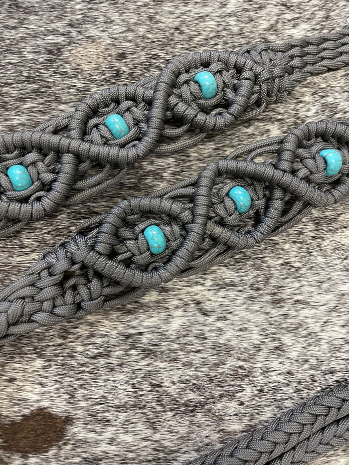 8' Fancy  braided loop reins charcoal grey - Tiffanys Braided Tack LLC