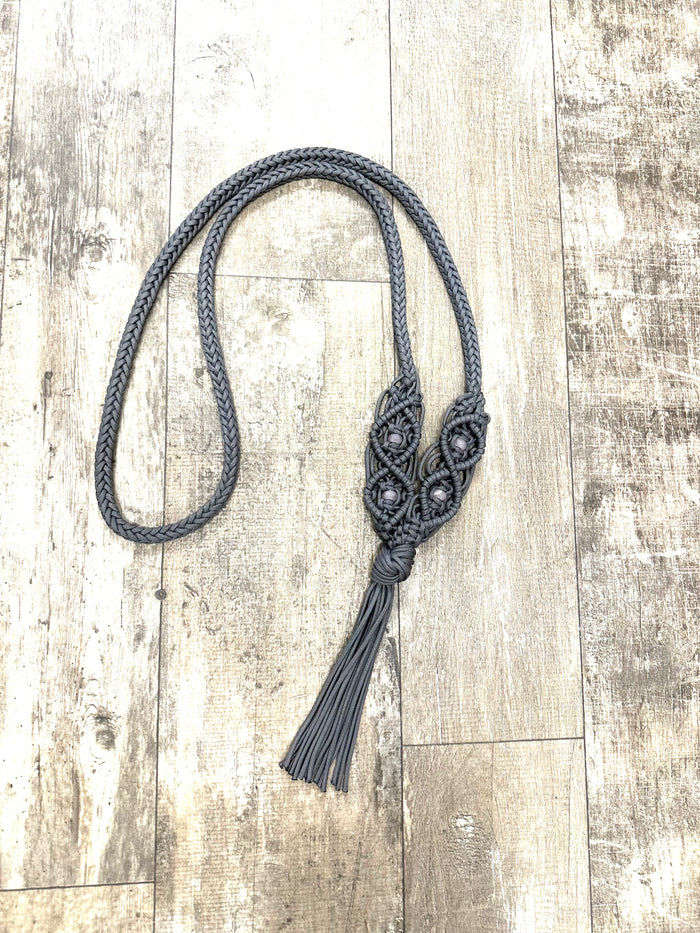 Neck Rope with rose quartz and macrame