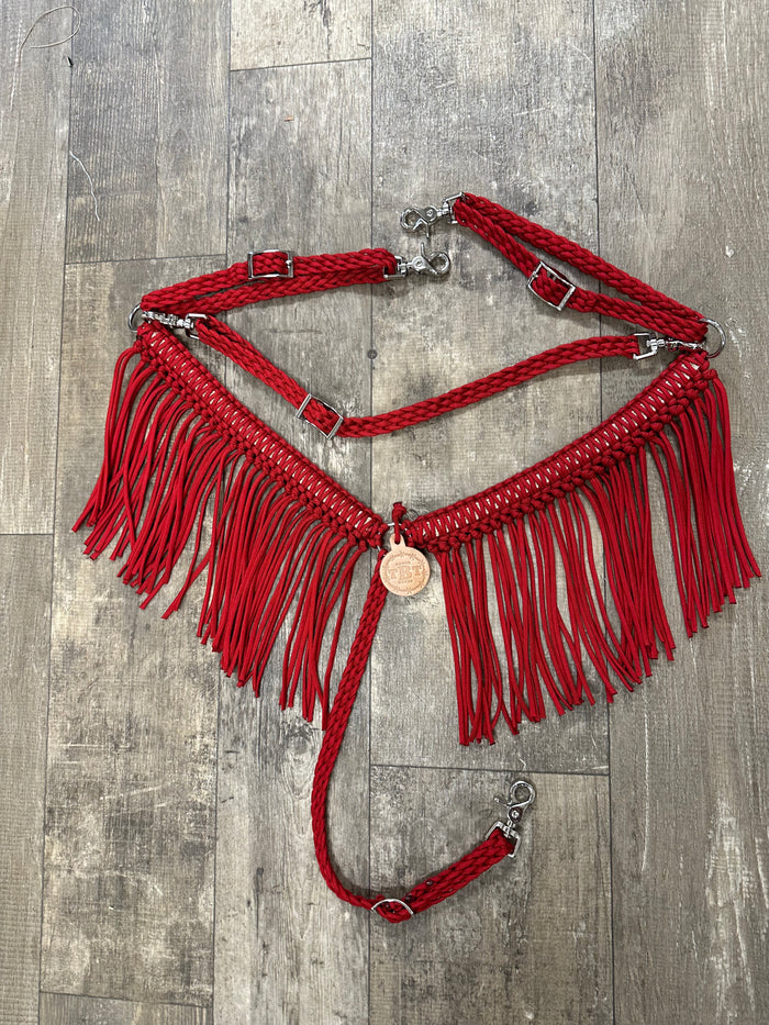 Red fringe breast collar with wither strap