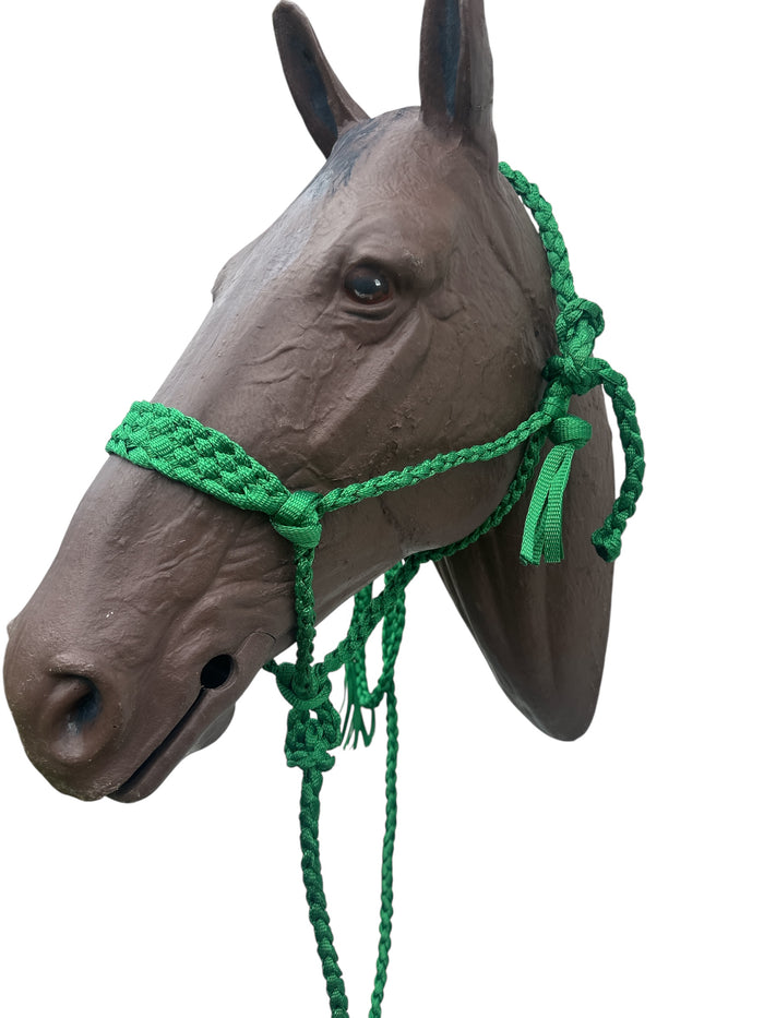 Kelley Green Braided mule tape horse halter with flat noseband