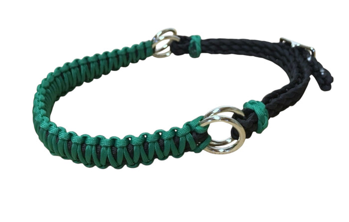 Kelly green side pull hackamore  bitless attachment.... with black or  brown chinstrap...all sizes
