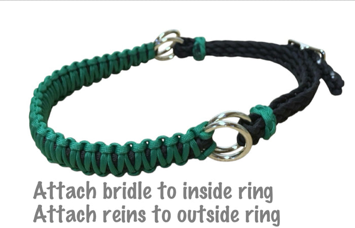 Kelly green side pull hackamore  bitless attachment.... with black or  brown chinstrap...all sizes