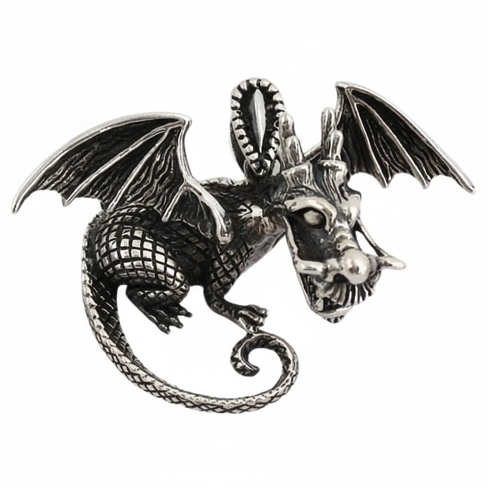 An alternate view of the men's Western dragon pendant.