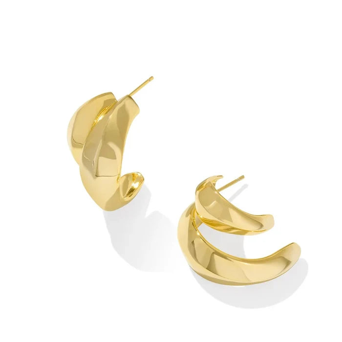 gold double hoop earrings against a white background