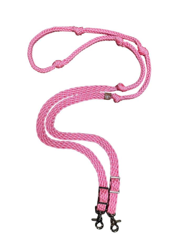 Light pink barrel reins with grip knots