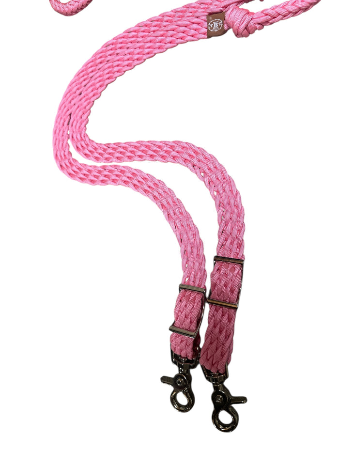 Light pink barrel reins with grip knots