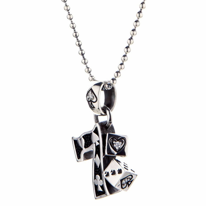 High roller pendant necklace three-quarter view showing 3D depth and CZ stone placement