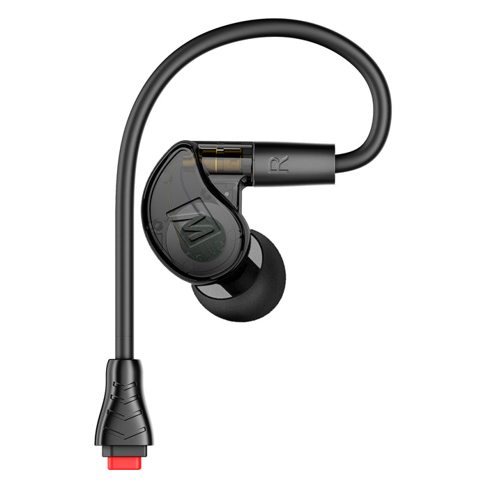 Black M6PRO In-Ear Monitor attached to a BT3 Bluetooth Adapter with DC Earpiece Connectors