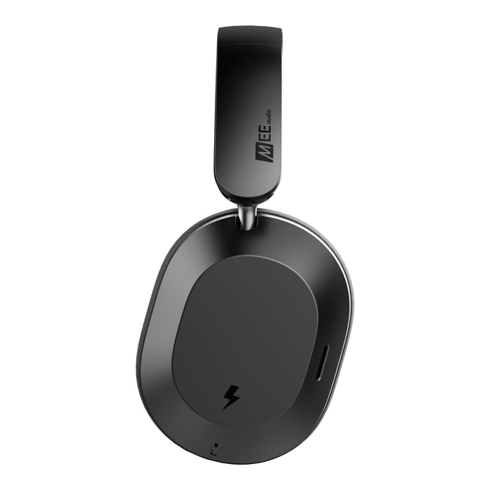 Cinema 3D Headphones showing the wireless charging area marked with a lightning bolt symbol on the outside of the left earcup of the headphones