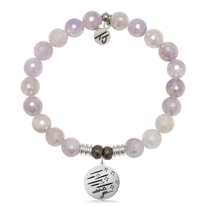 Mauve Jade Gemstone Bracelet with Birthday Wishes Sterling Silver Charm