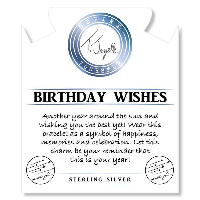 Mauve Jade Stone Bracelet with Birthday Wishes Sterling Silver Charm
