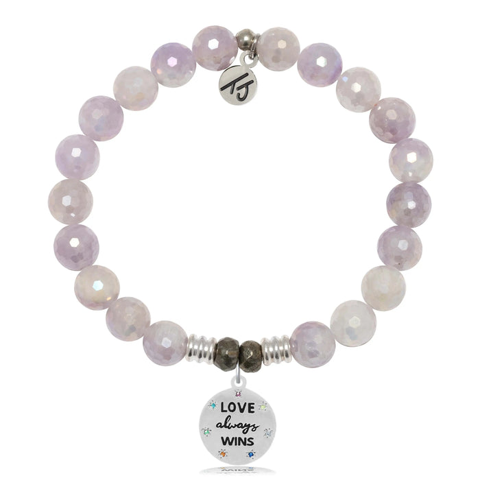 Mauve Jade Gemstone Bracelet with Love Always Wins Sterling Silver Charm