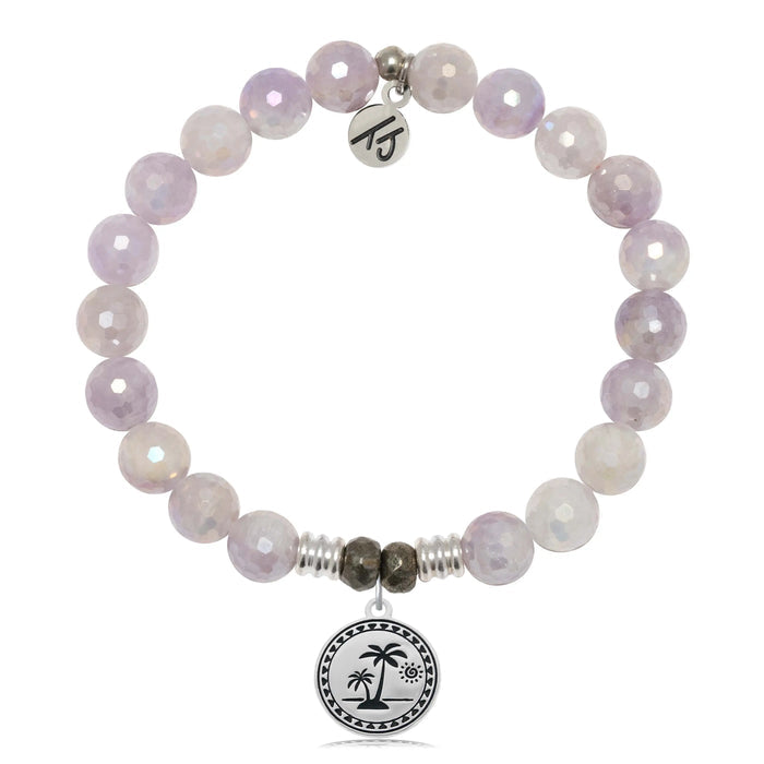 Mauve Jade Gemstone Bracelet with Palm Tree Sterling Silver Charm