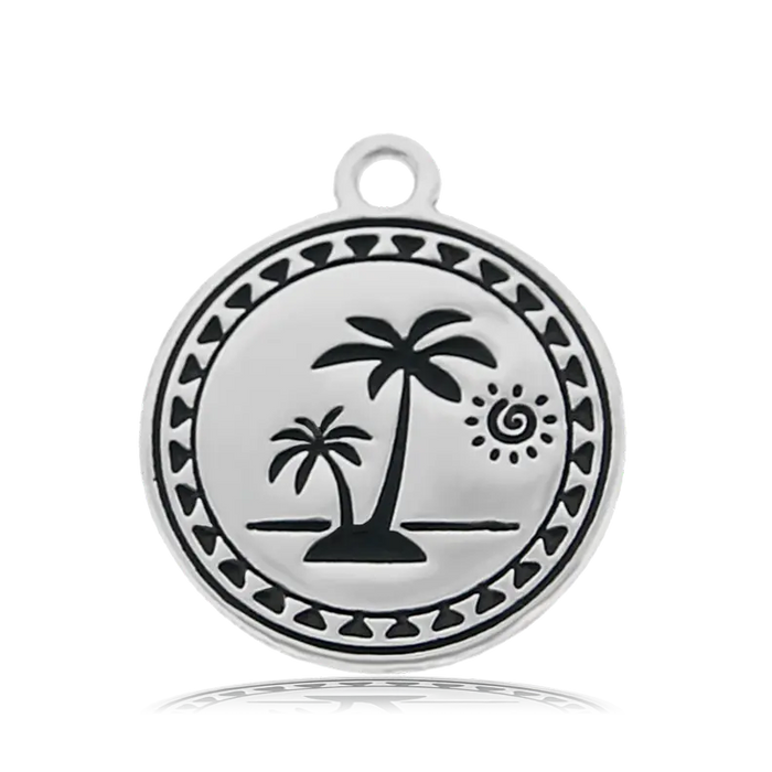 Mauve Jade Stone Bracelet with Palm Tree Sterling Silver Charm