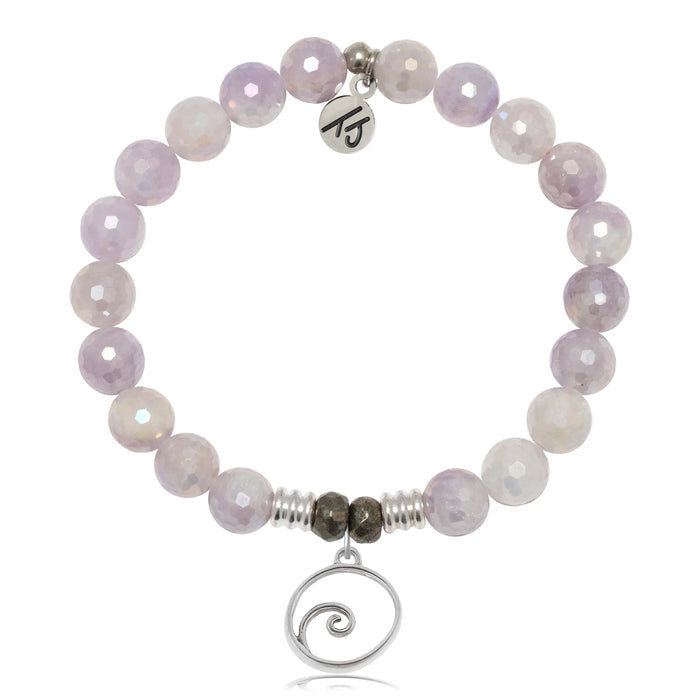 Mauve Jade Gemstone Bracelet with Wave Sterling Silver Charm