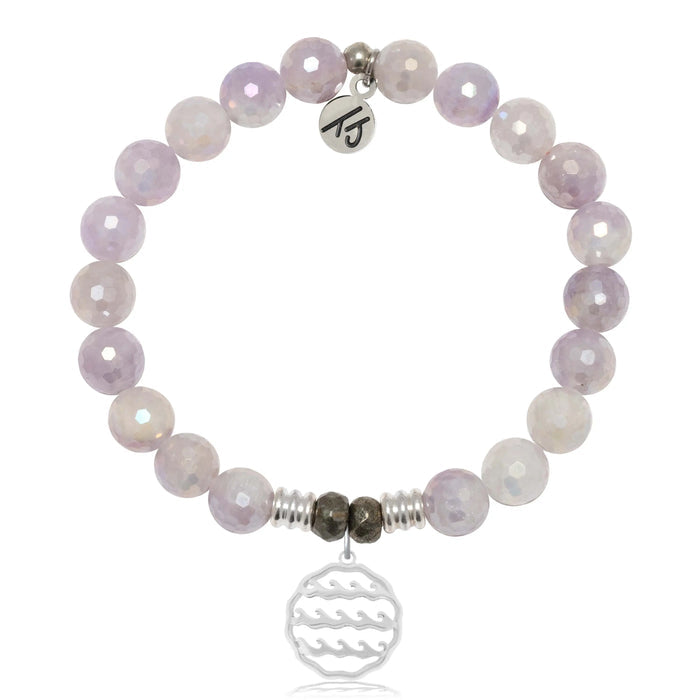 Mauve Jade Gemstone Bracelet with Waves of Life Sterling Silver Charm