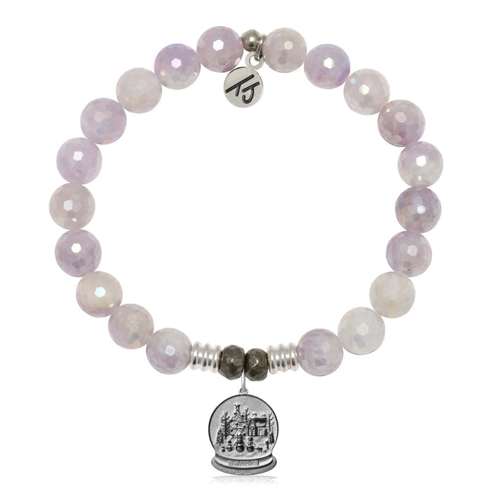 Mauve Jade Gemstone Bracelet with Winter Wonderland Sterling Silver Charm
