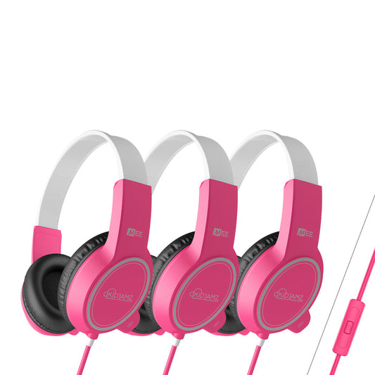 3-Pack of Pink MEE audio KidJamz 35P Child Safe Headphones for Kids with Volume-Limiting Technology on a white background