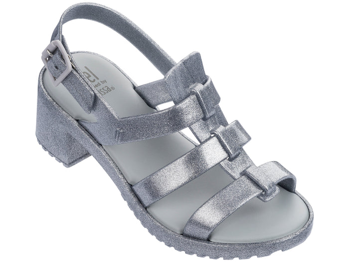 Mel Flox High Block Heel Silver Sandal for Girls