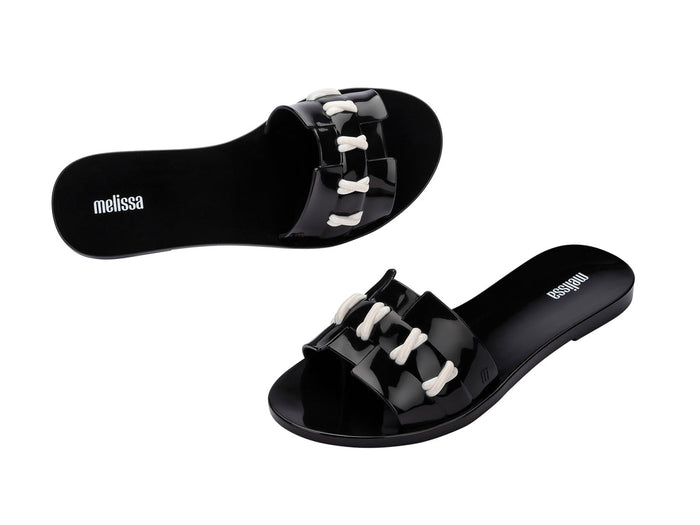 Flat black flip flop slides for women