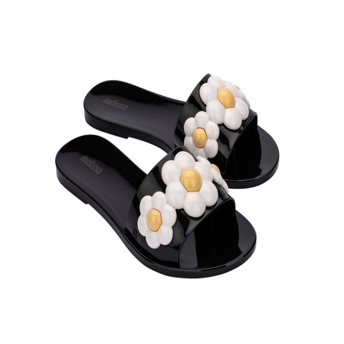 Melissa Babe AD Spring Black Flat Slip-On Slides for Women – Comfortable and stylish black flat slides, perfect for casual wear and everyday comfort.