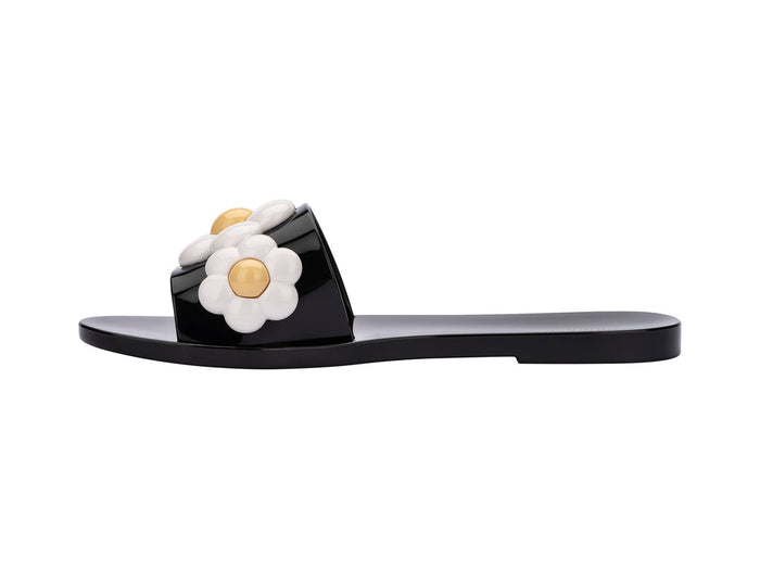 Melissa Babe AD Spring Black Flat Slip-On Slides for Women – Comfortable and stylish black flat slides, perfect for casual wear and everyday comfort.
