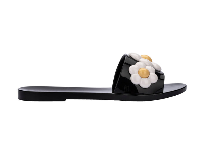 Melissa Babe AD Spring Black Flat Slip-On Slides for Women – Comfortable and stylish black flat slides, perfect for casual wear and everyday comfort.
