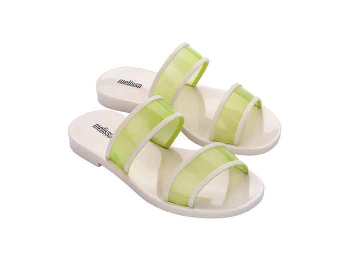 Melissa Bikini Stripe Flat Green Slip-On Slide Sandals for Women – Stylish and Comfortable Summer Footwear