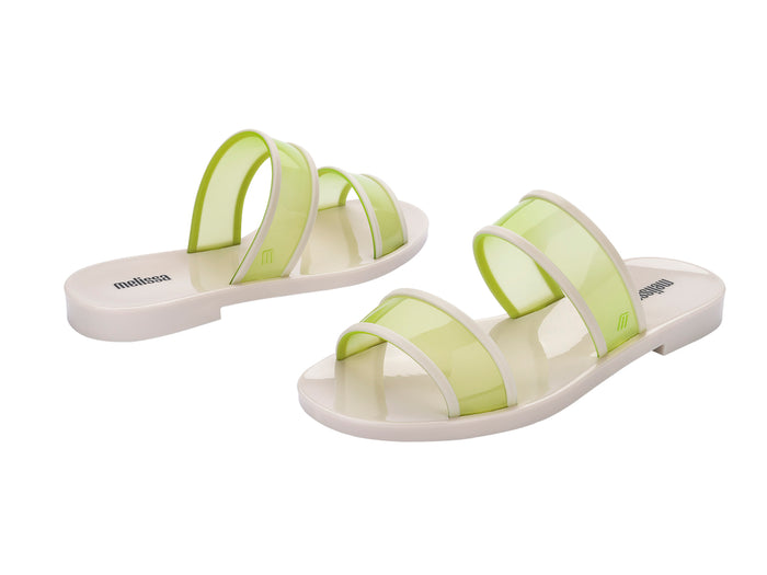 Melissa Bikini Stripe Flat Green Slip-On Slide Sandals for Women – Stylish and Comfortable Summer Footwear