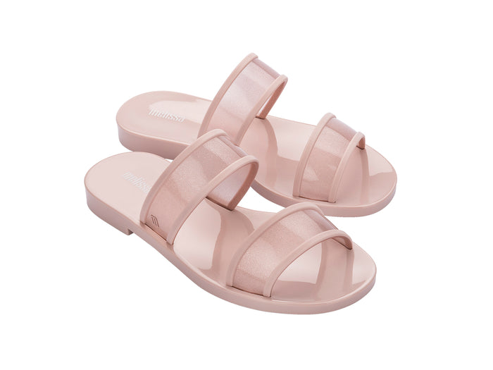 Melissa Bikini Stripe Flat Slip-On Pink Slides for Women – Trendy and Comfortable Summer Sandals