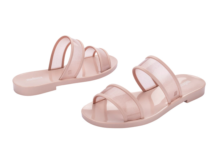 Melissa Bikini Stripe Flat Slip-On Pink Slides for Women – Trendy and Comfortable Summer Sandals