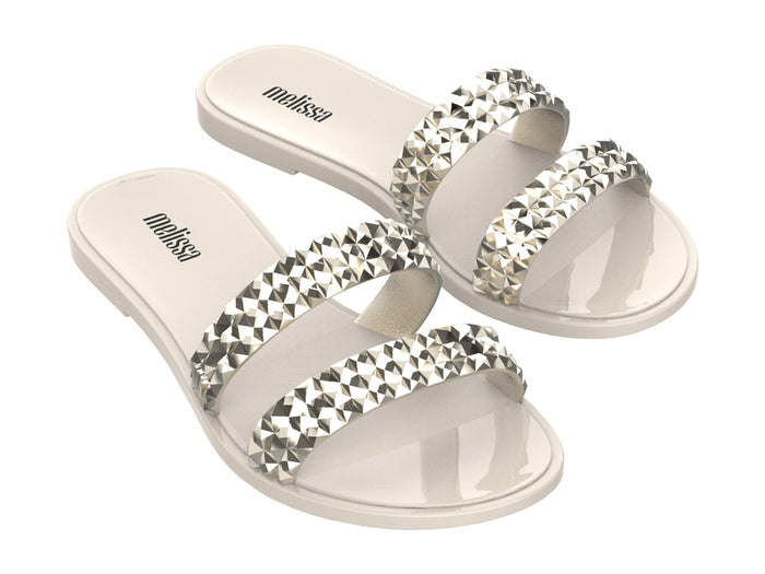 Melissa Bling AD studded beige gold flat slip-on slides for women with elegant design and comfortable fit