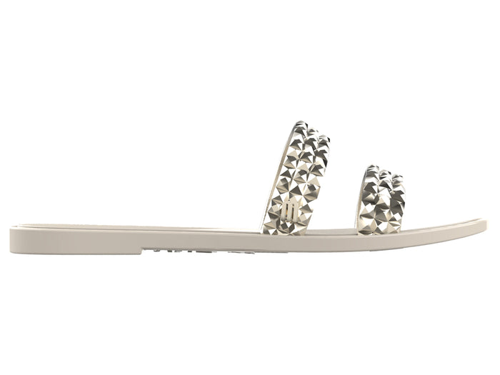 Melissa Bling AD Studded Beige Gold Flat Slipon Slides For Women