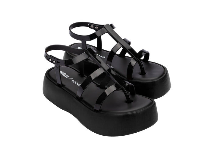 Melissa Caribe high platform black sandals for women with stylish design and comfortable elevated sole
