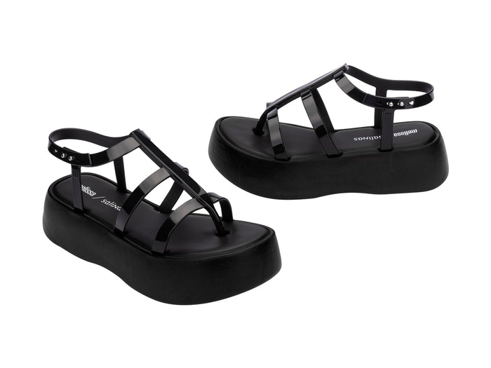 Melissa Caribe high platform black sandals for women with stylish design and comfortable elevated sole