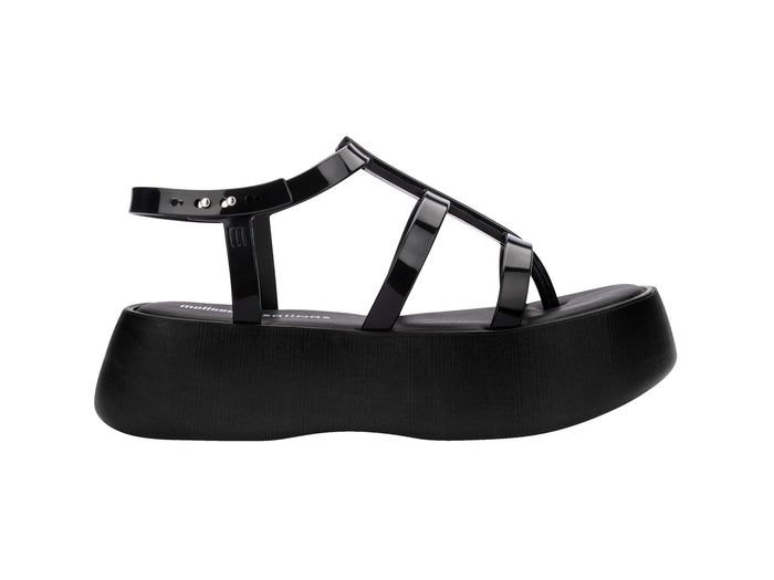 Melissa Caribe high platform black sandals for women with stylish design and comfortable elevated sole