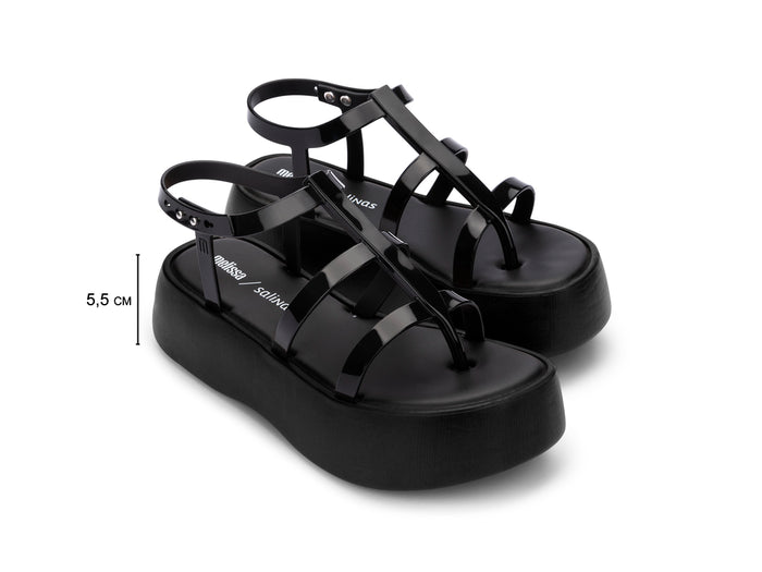 Melissa Caribe high platform black sandals for women with stylish design and comfortable elevated sole