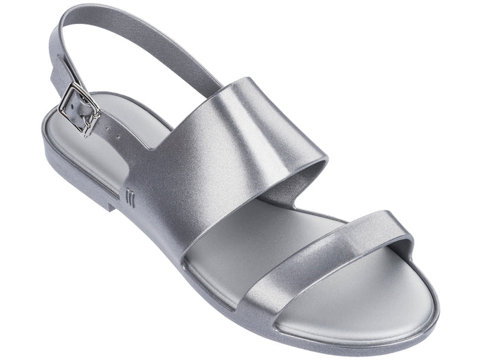 Melissa Classy Make A Wish Silver Flat Sandals for Women with Buckle Strap – Casual Summer Footwear