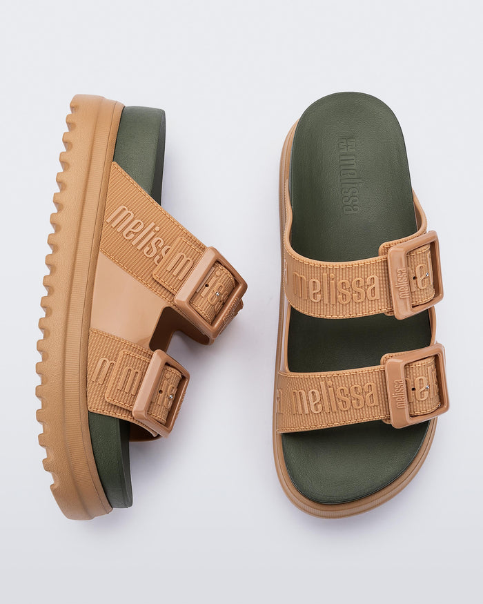 Melissa Cozy M Lover Platform Slide for Women in Beige and Green – Trendy Slip-On Sandals with Elevated Comfort