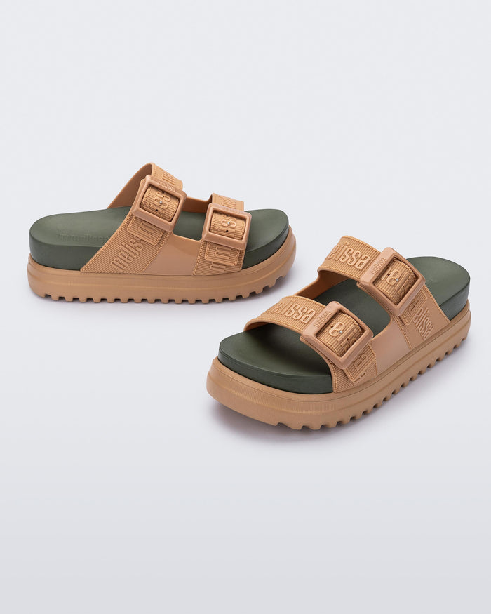 Melissa Cozy M Lover Platform Slide for Women in Beige and Green – Trendy Slip-On Sandals with Elevated Comfort