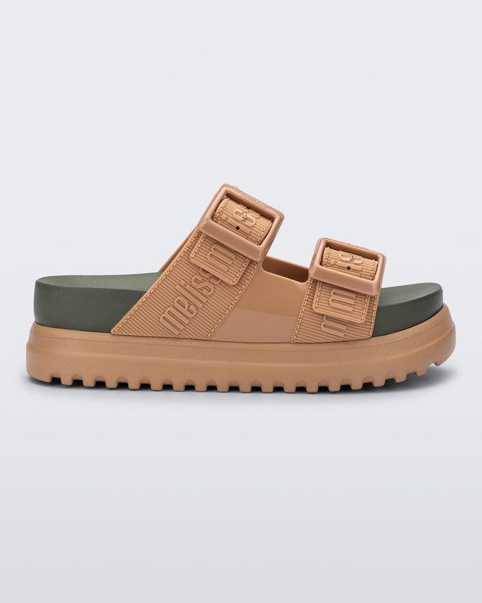 Melissa Cozy M Lover Platform Slide for Women in Beige and Green – Trendy Slip-On Sandals with Elevated Comfort