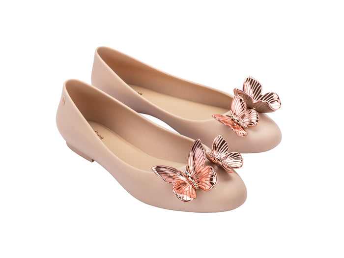 Melissa Doll Butterfly Beige Ballerina Flats for Women