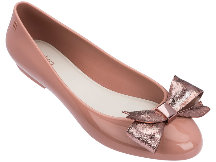 Melissa Doll III beige ballerinas for women with bow – elegant and comfortable flat shoes