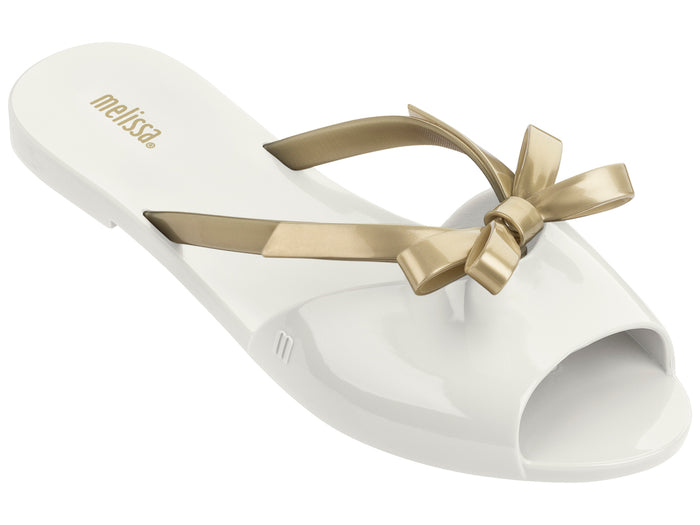 Melissa Ela knotted flat white flip flop for women with stylish knot detail and comfortable sole