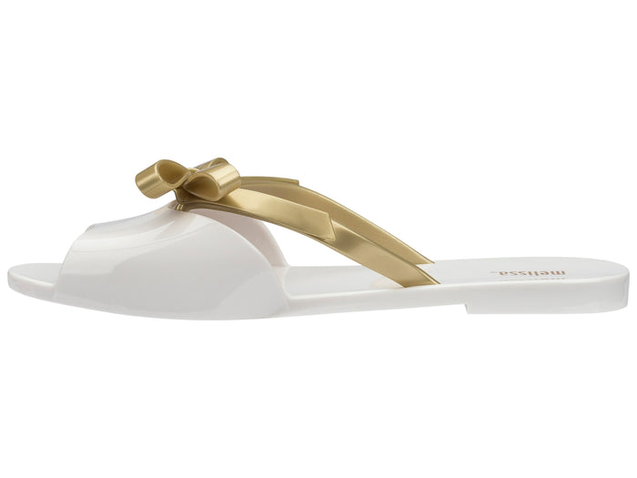 Melissa Ela knotted flat white flip flop for women with stylish knot detail and comfortable sole